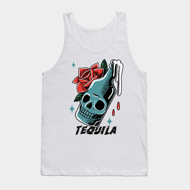 Colourful Tequila and Rose Tattoo Artwork Tank Top by New East 